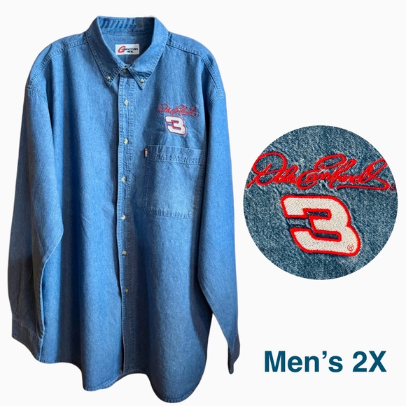 NWOT Dale Earnhardt #3 Nascar Blue Denim Men's Shirt (2X) - Picture 1 of 17